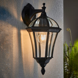 Drayton 1 Light Outdoor Wall Down Lantern Clear Glass, Black Paint IP44, E27 - thumbnail 2