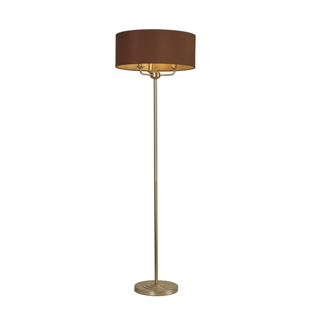 Banyan 3 Light Switched Floor Lamp With 50cm x 20cm Dual Faux Silk Fabric Shade Champagne Gold/Raw Cocoa - image 1