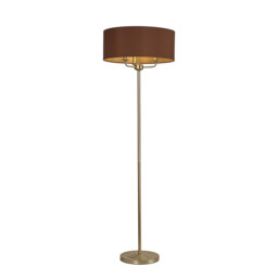 Banyan 3 Light Switched Floor Lamp With 50cm x 20cm Dual Faux Silk Fabric Shade Champagne Gold/Raw Cocoa