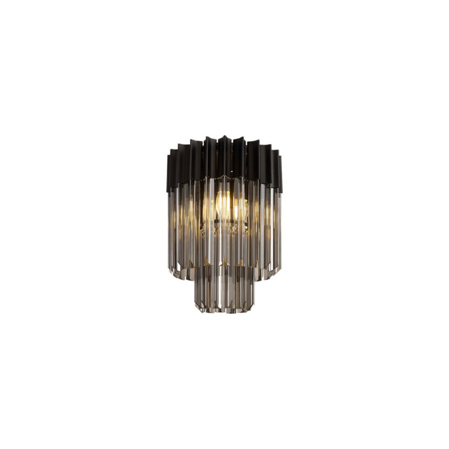 Poland Ceiling Lamp Round 3 Light E14, Matt Black, Smoke Sculpted Glass - image 1