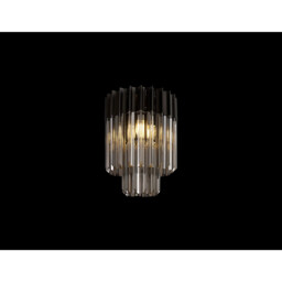 Poland Ceiling Lamp Round 3 Light E14, Matt Black, Smoke Sculpted Glass - thumbnail 3