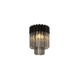 Poland Ceiling Lamp Round 3 Light E14, Matt Black, Smoke Sculpted Glass - thumbnail 1