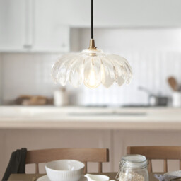 Eltham Clear Glass, Brushed Aged Brass Plate Pendant Light with Black Braided Flex Camellia B22 - thumbnail 3