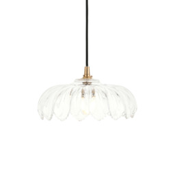 Eltham Clear Glass, Brushed Aged Brass Plate Pendant Light with Black Braided Flex Camellia B22 - thumbnail 1