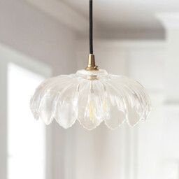 Eltham Clear Glass, Brushed Aged Brass Plate Pendant Light with Black Braided Flex Camellia B22 - thumbnail 5