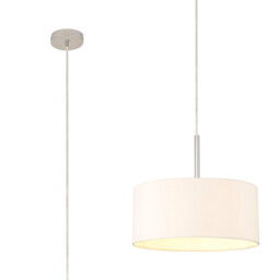 Baymont Polished Chrome E27 Universal Single Pendant With 40cm x 18cm Dual Faux Silk Shade, Nude Beige/Moonlight