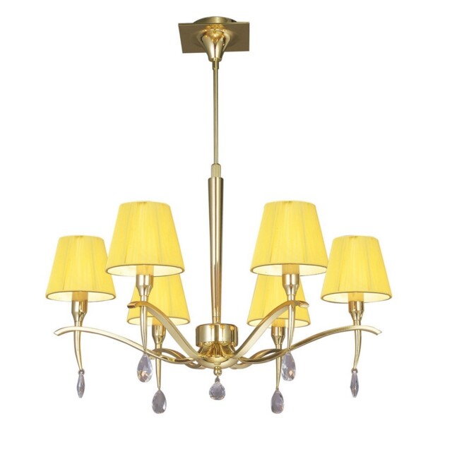 Siena Ceiling Pendant Round 6 Light E14, Polished Brass with Amber Cream Shades And Clear Crystal - image 1