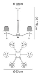 Siena Ceiling Pendant Round 6 Light E14, Polished Brass with Amber Cream Shades And Clear Crystal - thumbnail 2