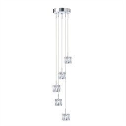 Ice Cube LED 5 Light Spiral Cluster Pendant Chrome Glass