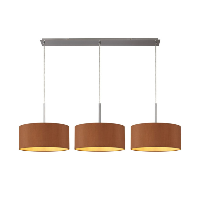 Baymont Satin Nickel 3 Light E27 Linear Pendant With 40cm x 18cm Dual Faux Silk Shade, Raw Cocoa/Grecian Bronze - image 1