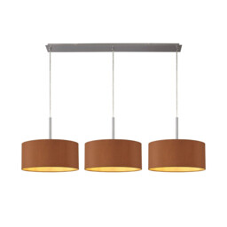 Baymont Satin Nickel 3 Light E27 Linear Pendant With 40cm x 18cm Dual Faux Silk Shade, Raw Cocoa/Grecian Bronze