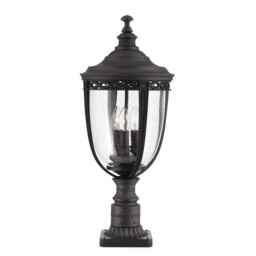 English Bridle 3 Light Large Outdoor Pedestal Light Black IP44, E14 - thumbnail 1
