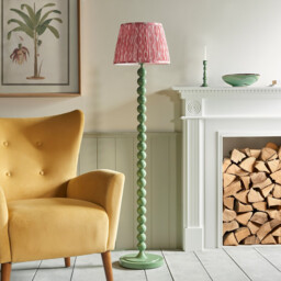 Higgledy Gloss Cotswold Green Paint Floor Lamp with Coral Pink Fabric Ikat Shade 35cm E27 - thumbnail 3