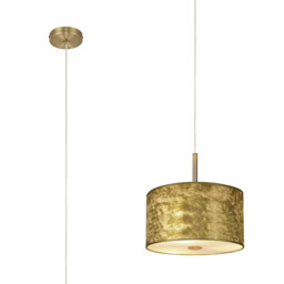 Baymont Antique Brass E27 Single Pendant With 30cm x 17cm Gold Leaf Shade With Frosted/AB Acrylic Diffuser