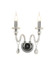 Allegany Wall Lamp, 2 Candle Light E14, Polished Chrome, Clear Glass, Crystal - thumbnail 1