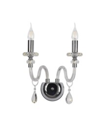 Allegany Wall Lamp, 2 Candle Light E14, Polished Chrome, Clear Glass, Crystal - thumbnail 3