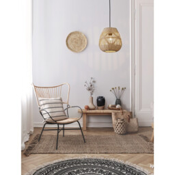 Marlo 27cm Dome Pendant Ceiling Light Natural Rattan Black Fabric Wire, Base LED E27 - thumbnail 2