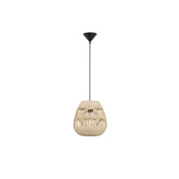 Marlo 27cm Dome Pendant Ceiling Light Natural Rattan Black Fabric Wire, Base LED E27 - thumbnail 1