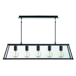 Voyager 5 Light Ceiling Lantern Pendant Bar Matt Black, Glass Panels, E27 - thumbnail 1