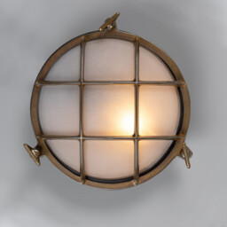 Evander Outdoor Marine Bulkhead, Antique Brass, Frosted Glass, IP54 - thumbnail 2