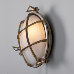Evander Outdoor Marine Bulkhead, Antique Brass, Frosted Glass, IP54 - thumbnail 1