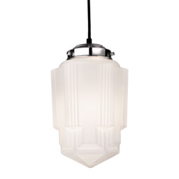 Art 1 Light Ceiling Pendant Chrome, Opal White Glass, E27 - thumbnail 1