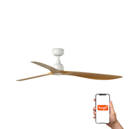 Outwood 150cm Smart Ceiling Fan White, Light Oak Blades, IP44