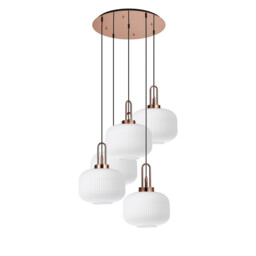 Yorktown 75cm 2.5m Round Pendant, 5 x E27, Copper/Matt Black With 30cm Pumpkin Shaped Ribbed Opal Glass - thumbnail 5