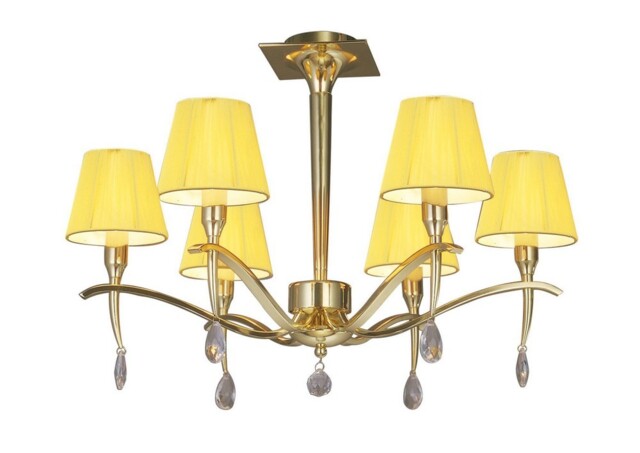 Siena Semi Flush Ceiling Round 6 Light E14, Polished Brass with Amber Cream Shades And Clear Crystal - image 1