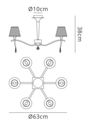 Siena Semi Flush Ceiling Round 6 Light E14, Polished Brass with Amber Cream Shades And Clear Crystal - thumbnail 2
