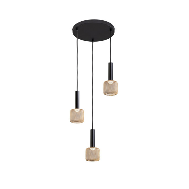 Sincro Dimmable 3 Light Cluster Pendant Ceiling Light Matt Black, Gold 3000K 1350Lm - image 1