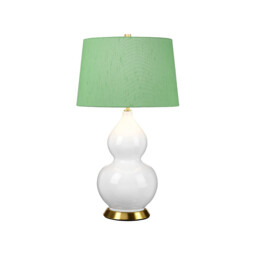Isla Table Lamp with Round Tapered Shade, Aged Brass, White, Green - thumbnail 1