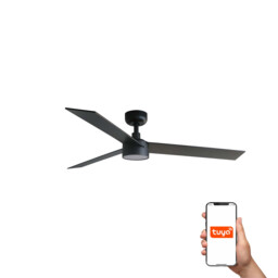 Rudder 132cm Smart LED Ceiling Fan Matt Black, Walnut Blade, 3 Blade Reversible - thumbnail 1