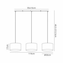 Baymont Polished Chrome 3 Light E27 Linear Pendant With 30cm x 17cm Silver Leaf Shade 2m - thumbnail 3