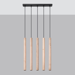 Pastelo Modern Bar Pendant Ceiling Light Wood 5x G9 - thumbnail 2