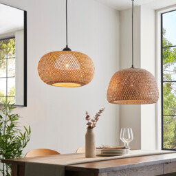 Bali Globe Pendant Ceiling Lamp, Natural Bamboo, White, Matt Black - thumbnail 3