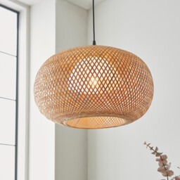 Bali Globe Pendant Ceiling Lamp, Natural Bamboo, White, Matt Black - thumbnail 2