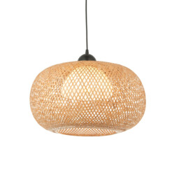 Bali Globe Pendant Ceiling Lamp, Natural Bamboo, White, Matt Black - thumbnail 1