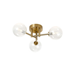 Tivoli 44.5cm Semi Flush Ceiling Round, 3 Light G9, IP44, Brass Gold/Clear Smooth Round Glass - thumbnail 1