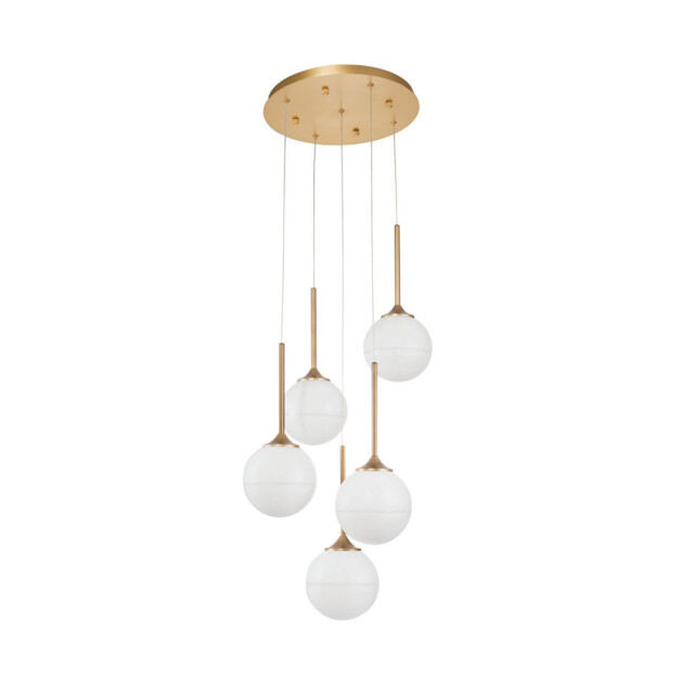 Cantona 5 Light Cluster Pendant Ceiling Light White Opal Glass Brass Gold LED G9 - image 1