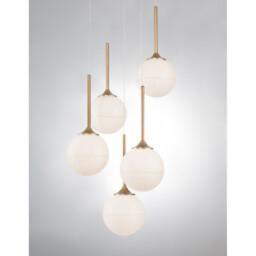 Cantona 5 Light Cluster Pendant Ceiling Light White Opal Glass Brass Gold LED G9 - thumbnail 5
