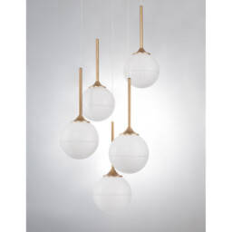 Cantona 5 Light Cluster Pendant Ceiling Light White Opal Glass Brass Gold LED G9 - thumbnail 3