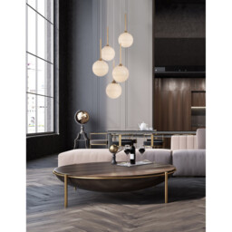 Cantona 5 Light Cluster Pendant Ceiling Light White Opal Glass Brass Gold LED G9 - thumbnail 2