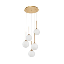 Cantona 5 Light Cluster Pendant Ceiling Light White Opal Glass Brass Gold LED G9 - thumbnail 1