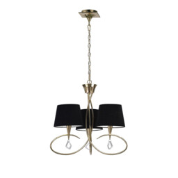 Mara Pendant 3 Light E14, French Gold With Black Shades - thumbnail 1