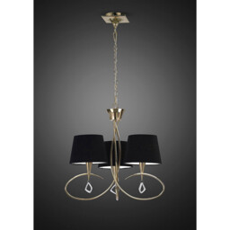 Mara Pendant 3 Light E14, French Gold With Black Shades - thumbnail 2