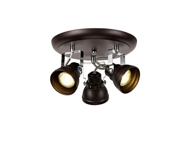 Laurens Adjustable Round Spotlight, 3 x GU10 (Max 10W LED), Oiled Bronze, Polished Chrome - image 1