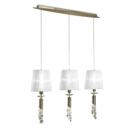Tiffany Ceiling Pendant 3+3 Light E27+G9 Line, Antique Brass with Soft Bronze Shades & Clear Crystal - thumbnail 5