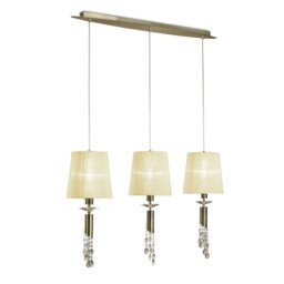 Tiffany Ceiling Pendant 3+3 Light E27+G9 Line, Antique Brass with Soft Bronze Shades & Clear Crystal - thumbnail 3