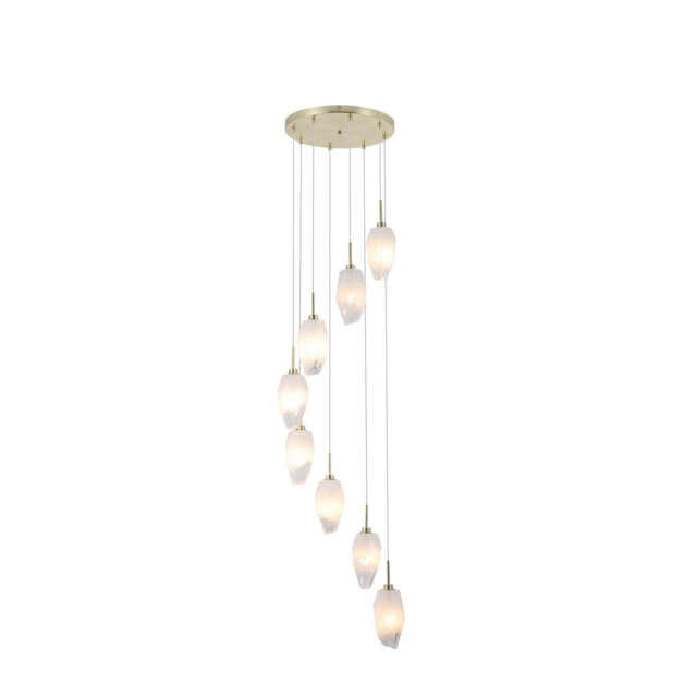 Rocky 8 Light Cluster Light Drop Celling Pendant, Satin Brass Metal & Glass - image 1